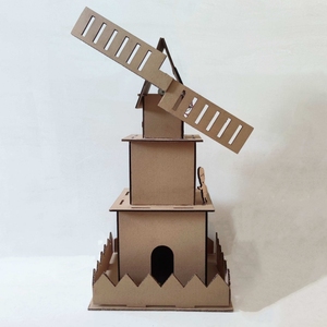 瓦楞纸自制太阳能旋转风车小屋diy科学小制作手工材料包立体作品