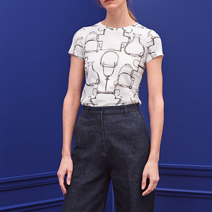 正品 代购2020新款hermes/爱马仕女士微棉平纹针织t恤