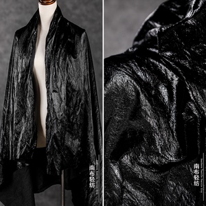 黑色金丝雀 纯棉复合反光丝绒质感布 外套风衣羽绒服设计师面料