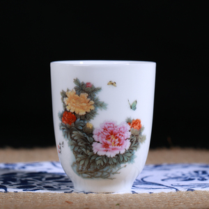 张松茂艺术生活瓷正品国色天香牡丹杯茶杯单杯主人杯品茗杯