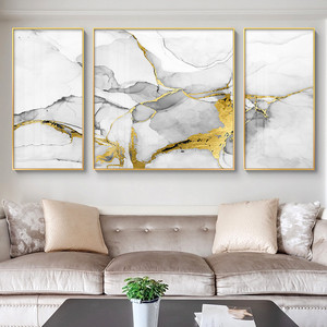 金色大理石纹理装饰画客厅三联北欧抽象现代简约轻奢沙发背景挂画