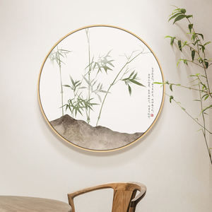 新中式玄关装饰画国画圆形水墨竹子餐厅挂画禅意客厅壁画卧室书房