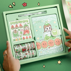 栗子君系列少女心可爱绿色手账礼盒套装西瓜霜女生笔记本子手帐本送人