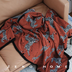 宅寂风复古毛毯斑马动物图案针织休闲盖毯客厅沙发装饰毯子午休毯