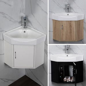 hgkele小户型陶瓷三角洗手盆一体盆柜组合卫生间墙角转角洗脸盆柜