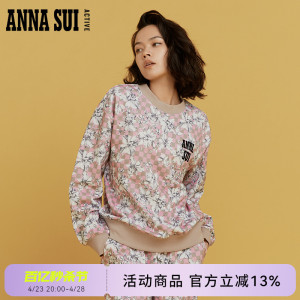 ANNA SUI 安娜苏 粉色复古格纹印花套头卫衣长袖宽松上衣女