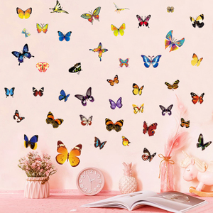 61只浪漫蝴蝶墙贴温馨客厅卧室装饰贴画墙壁贴纸可移除彩色蝴蝶贴