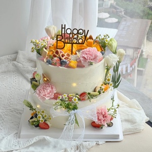 唯美鲜花双层生日蛋糕动物奶油新鲜水果夹心全国北京上海广州同城