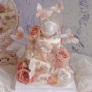 双层唯美粉色蝴蝶女神生日蛋糕求婚北京上海广州天津深圳全国同城