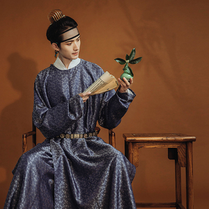 君陈原创宋圆领袍窄袖袍大放量梅花小纹贵公子气质男装汉服-泠歌