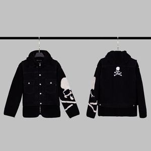 mastermindjpan mmj mmw骷髅牛仔摇粒绒假两件潮流夹克外套男上衣