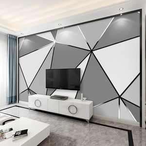 电视背景墙壁纸现代简约北欧8d立体装饰壁画家用几何客厅影视墙布