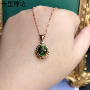 18k金彩金镶嵌电光绿碧玺吊坠女绿宝石彩宝项链天然碧玺保证真品