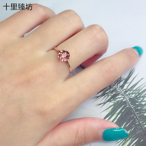 新款18k玫瑰金天然彩宝巴西碧玺绿红色戒指钻石宝石镶嵌手饰女款