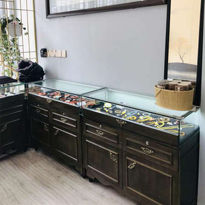 欧式复古实木展示柜银首饰柜台玉器珠宝展柜蜜蜡饰品柜古玩陈列柜