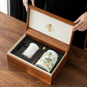 新款复古风茶叶礼盒包装盒空盒高档陶瓷罐旅行茶具马克杯礼品定制