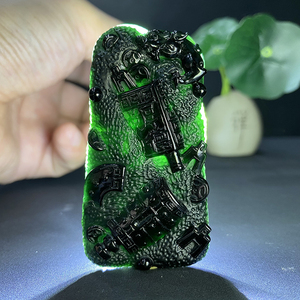 翡翠墨翠吊坠挂件锦灰堆 集破 集珍男士珠宝老坑莫西沙墨翠八破图