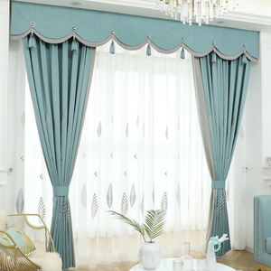 简约现代北欧遮光窗帘客厅卧室阳台飘窗榻榻米房间窗幔帘头绣花纱