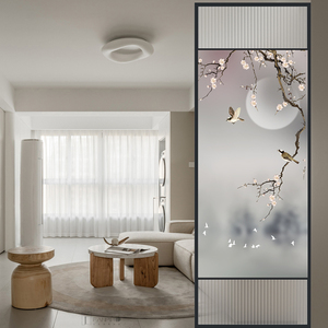新中式屏风客厅入户玄关卫生间简约现代艺术玻璃画长虹玻璃隔断