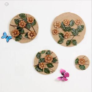 幼儿园墙面装饰壁饰森系麻绳麻布圆盘环创手工制作材料作品壁挂盘