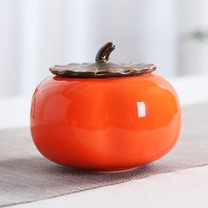 柿柿如意陶瓷柿子罐空礼盒装普洱红茶绿茶叶包装密封罐子礼品定制