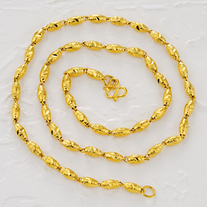 周大福星24k越南沙金999黄金项链男细空心橄榄圆柱竹节链子霸气帅