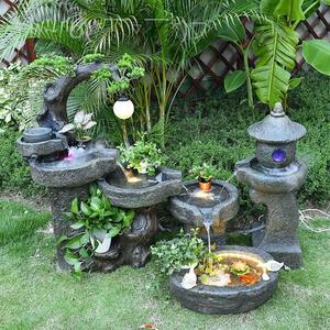 鱼池造景室外鱼缸台假山瀑布流水喷泉小型阳花园装饰家庭水景摆