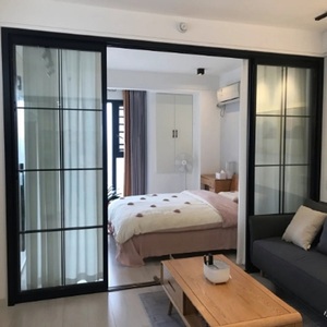 客厅屏风隔断房间玻璃隔断墙平移推拉门格子方格不锈钢铁艺定做