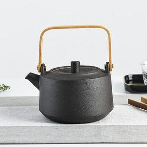 日式火山石釉煮茶壶黑陶养生壶电陶炉专用烧水提梁壶茶器功夫茶具
