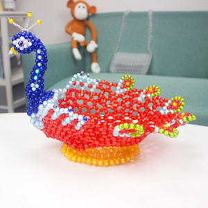 串珠成品孔雀果盘diy编织零食水果盘收纳盘中式家居客厅摆件手工