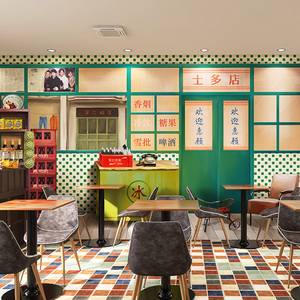 怀旧复古8090年代壁纸童年小卖部零食店美食街头小吃店装修墙纸