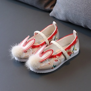 花装喱宝汉球春童子m童鞋儿宝日小鞋鞋本咖绣秋家唐服女古童毛兔