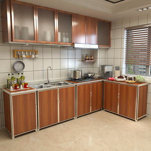 厨房柜子储物柜餐边柜现代简约经济型碗柜橱柜简易铝合金家用灶台