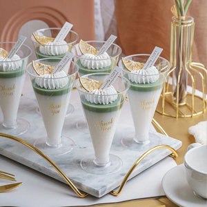 高脚慕斯杯一次性透明硬塑料航空杯甜品台布丁杯敞口杯甜品杯