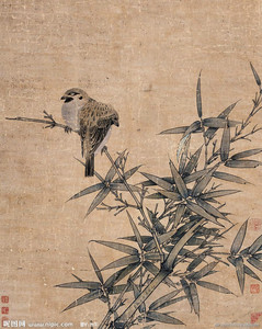 工笔国画底稿 南宋吴炳 竹雀图白描打印稿 96# 宣纸稿本店拷贝