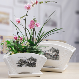 扇形花盆陶瓷特价吊兰绿萝君子兰简约创意家用特大号多肉盆景清仓