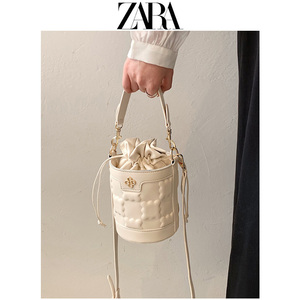 zara官网旗舰店2022新款圆筒抽带水桶包包女夏季百搭单肩斜挎小包