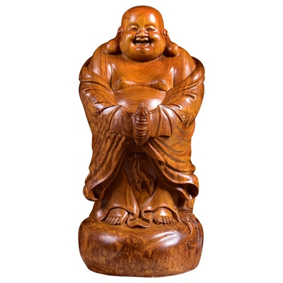 木雕弥勒佛像 笑佛大肚弥勒佛像供奉家用雕刻工艺品大号红木摆件