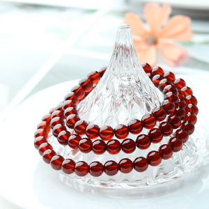 天然水晶橙红石榴石三圈手链芬达香槟血泊色多圈佛珠项链手链女款