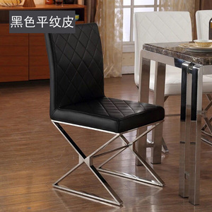 简约现代家用黑白色皮餐桌椅酒店餐厅凳子不锈钢镀金餐椅靠背椅子