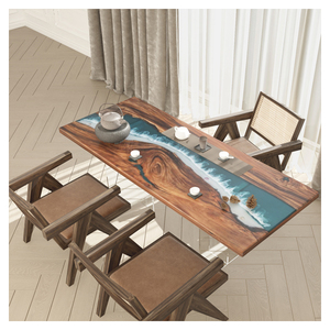 环氧河流桌子实木树脂茶台原木大板海浪茶桌茶几餐桌茶板办公桌