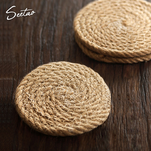 日式复古麻绳杯垫壶垫大号手工简约亚麻编织餐桌隔热垫圆形加厚