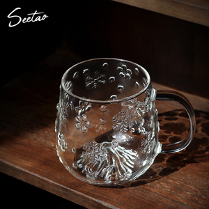 戏陶日式耐热玻璃茶杯带把泡茶杯创意雪山杯家用水杯饮料杯早餐杯