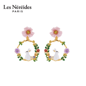 Les Nereides魔法奇遇系列小白兔子花朵花卉耳环耳夹耳坠耳钉女