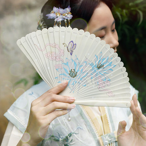 如意【昙花一梦】汉服少女中国风扇子折扇复古风夏季扇形旗袍苏州
