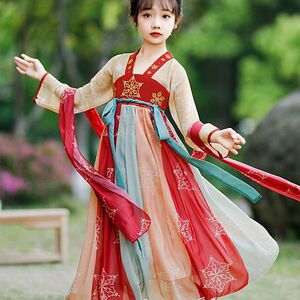 儿童古装汉服女童夏季汉唐舞蹈服装演出服小学生中国风连衣裙古筝