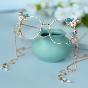 清月鹿鸣原创设计国风汉元素眼镜旗袍摄影拍照无镜片带流苏镜框架