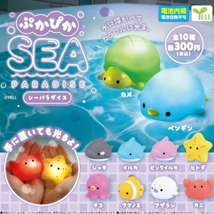 日本正版YELL 发光漂浮海洋动物扭蛋 海星螃蟹八爪鱼海豚掌上玩具