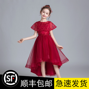 女童礼服公主裙红色高端钢琴表演儿童朗诵小主持人演出服花童婚纱