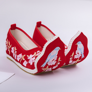 汉服鞋子古风改良云头翘头履内增高搭配唐制明制古装绣花布鞋女